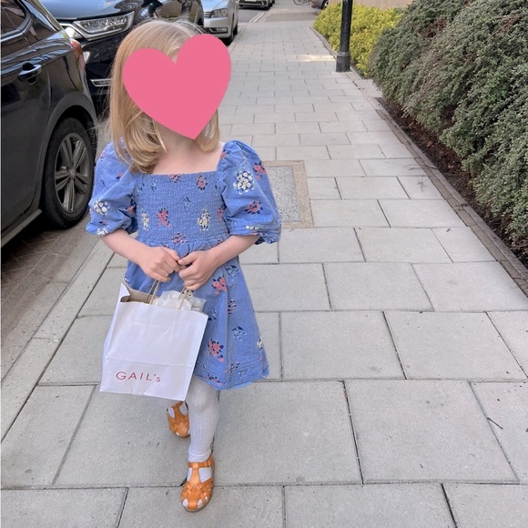 JANIE AND JACK Floral Smocked Bubble Sleeve Dress Girls Size 5 Summer Cotton - Picture 3 of 10